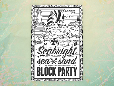 12 hours later... beach block party flyer illustration illustrator lighthouse ocean vector wave