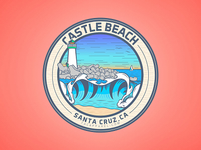 Castle Beach Santa Cruz, Ca beach harbor illustration lighthouse sailboat santa cruz shorebreak vector waves