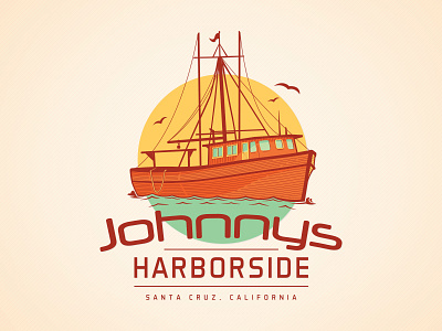 Johnnys Harborside T-Shirt artwork boat design fishing illustration vector