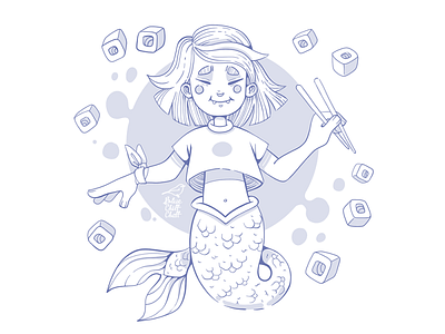 Little Mermaid 1 character character design funny girl illustration line lineart sea sushi