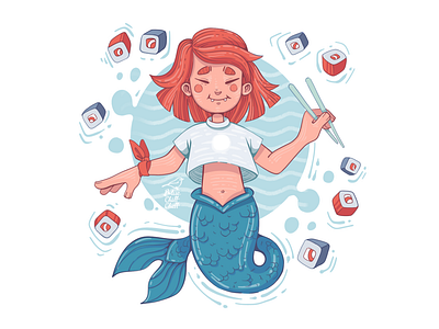 Mermaid character drawing funny illustration lineart mermaid picture sushi