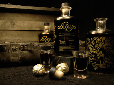 Dioka Wallnut liqueur graphicdesign illustraion liqueur logodesign logotype packaging packaging design spirits