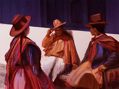 Peruvian Women analogue sketch colorful digital coloring illustration peru women