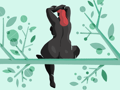 • Woman seated on branch • branch colorful design digital painting digitalillustration illustration leaves nude photoshop plant red hair woman women