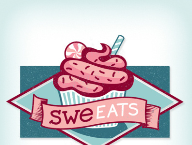 sweeats cupcake illustration logo pink retro teal vintage