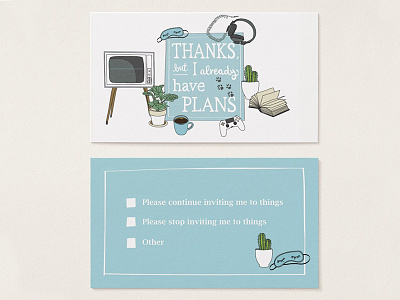 Introvert's Reverse Calling-Card cactus fun illustration introvert pastel typography vintage