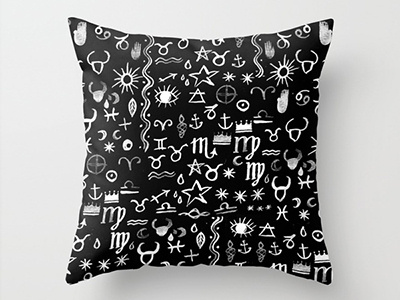 Celestial Symbols Pillows archaic black drawn hand paint pattern pillow symbols