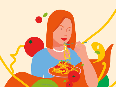 Tomato spaghetti 2d bright color daily design digitalartwork dish drawing graphic illust illustration illustrator life people spaghetti tomato vector woman