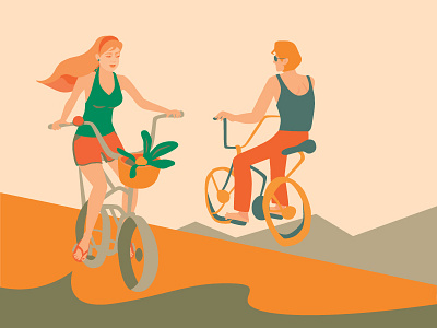 Scenery by Bike (자전거를 탄 풍경) art bicycle design draw flat illustration man people plants summer vector woman