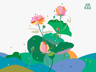 Lotus art beautiful color drawing flat flower illustration inspiration korea vector