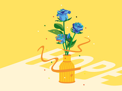 Blue to yellow (Hope for a Miracle) blue color drawing flat flower hope illustration rose vase vector yellow