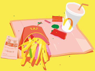 Light meal for dinner color colorful frenchfries graphic illustration illustrator macdonalds pink vector yellow
