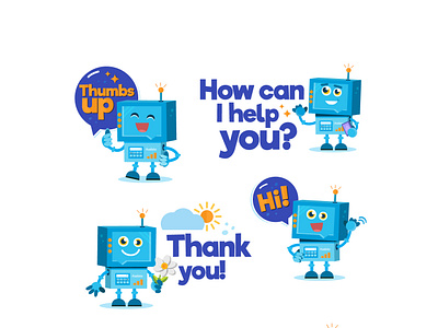 Viber sticker pack chatbot design illustration robot sticker vector