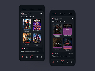 Mobile App Poll design app chose chosen dark design film inspiration minimal mobile movie poll rate result show result state ui ux view vote voting