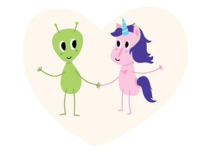 Aliens and Unicorns Do Exist alien cute heart illustration love unicorn