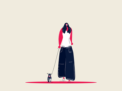 Girl Walking Her Dog Illustration