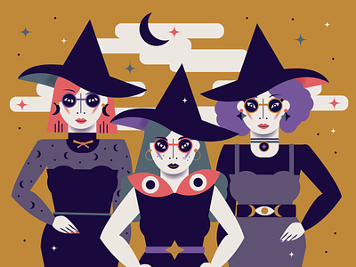 Something Wicked This Way Comes design fall fierce flat flat background flat illustration halloween halloween design halloween illustration hocus pocus illustration magic magical magician muted colors vector witches witchy women women in illustration