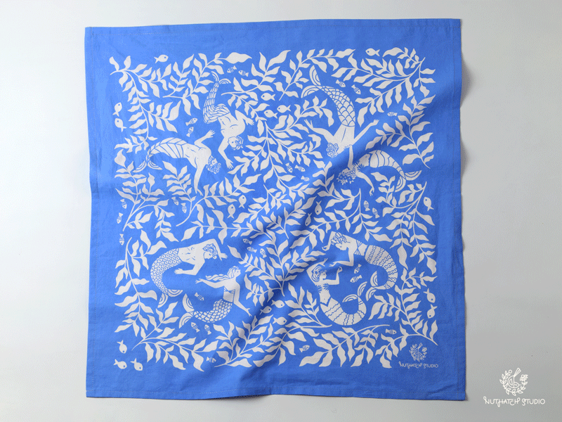 Cerulean Mermaids Bandana animation bandana blue cerulean handdrawn illustration mermaids nuthatch studio ocean pattern product product design sea stop motion summer surface pattern design textiles