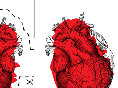 Splat black blood heart illustrator print red white