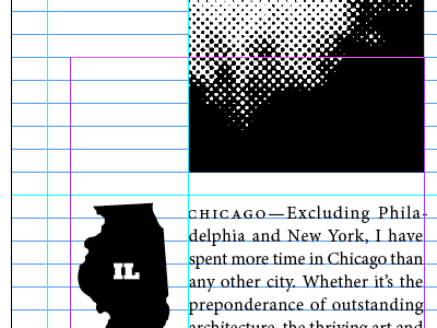 Chicago baseline grid black book grayscale guides halftone indesign minion print road trip rockwell travel white