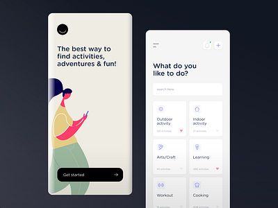 Activity finder app activity app color design icons illustration mobile ui mobileapp mobileui travel