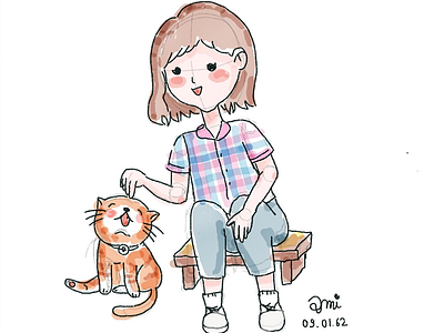 Me and my orange cat cartoon cat character design girl human illust illustration illustrator orange scale