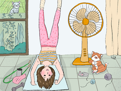 Girl and her cat cartoon cat character design exersice girl illustrations illustrator orange summer