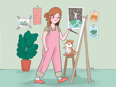 Girl and her cat activity cartoon cat character cute design girl illustrations illustrator inside