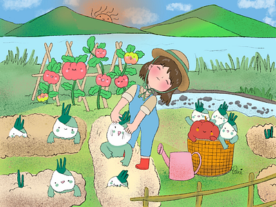 I am a gardener cartoon character design garden girl illust illustration illustrator vegetable