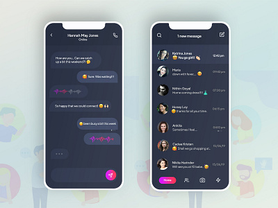 Dark theme for JustChat mobile application designer shot ui uiux userinterface