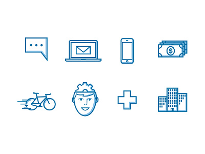 Various Icons bicycle building iphone chat design face gear health help icons illustration money phone