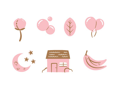 Family Icon Set balloons bananas bubbles flowers house icons illustration leaf moon stars vector vintage