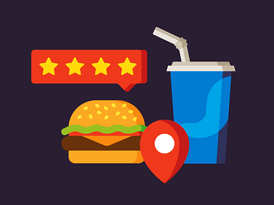Food Review burger fast food food illustration vector illustrator map pin review soda