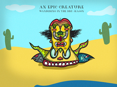 An Epic Creature - Wandering in the dry season character color colorful design flat illustration monster vector