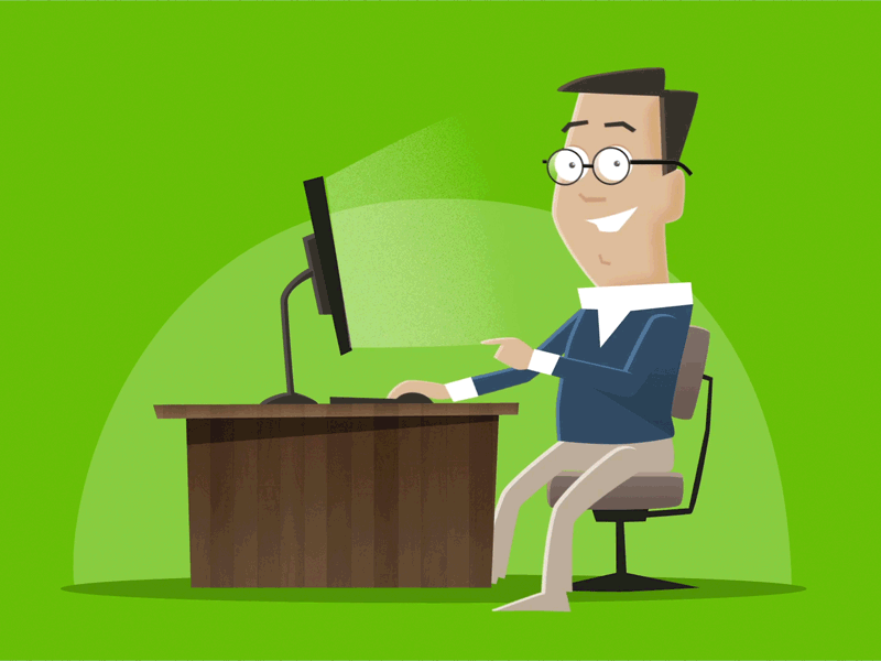 Office Desk Animation - Lets Work chair desk green keyboard lcd mouse office screen work working