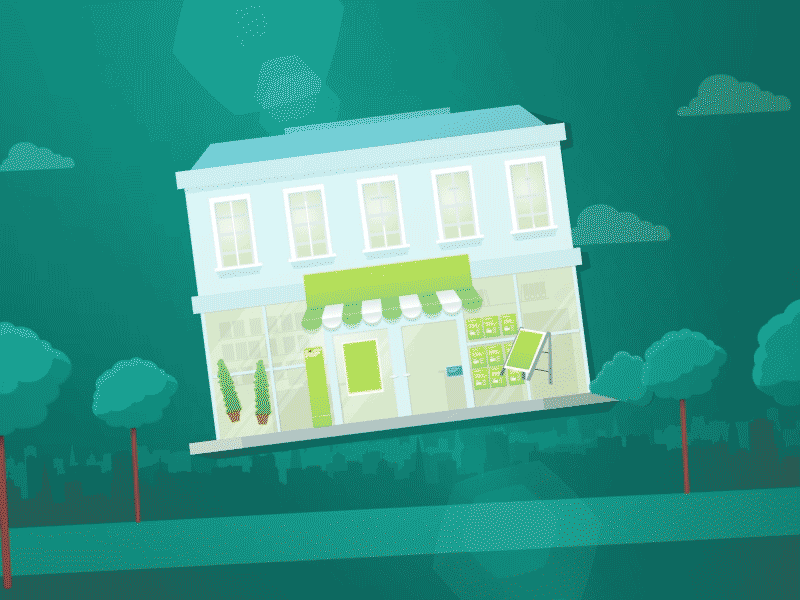 Instant Office animated build flat gif green home house munchen munich office trees vector
