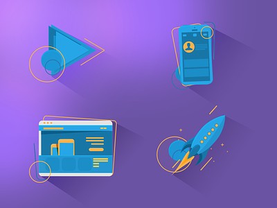 3D Flat Icon Set blue browser color flat icons launch munchen munich phone play rocket website