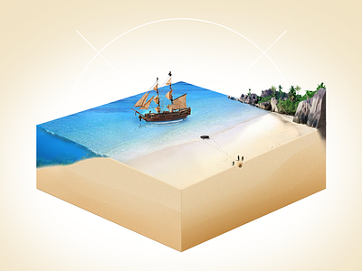Hidden Island beach boat caribbean cube illustration island munich münchen pirate sand small water world