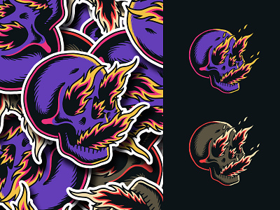 Firehead / sticker design artwork badgedesign black branding design dracaris fire firehead flames funky grey icon illustration logo pink purple skull sticker stickerdesign yellow