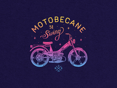 Balade sous les étoiles artwork badge logo badgedesign bike bynight design french french bike icon illustration logo mobylette moped photoshop purple rainbowcolor stars and stripes swing truegrittexturesupply typography