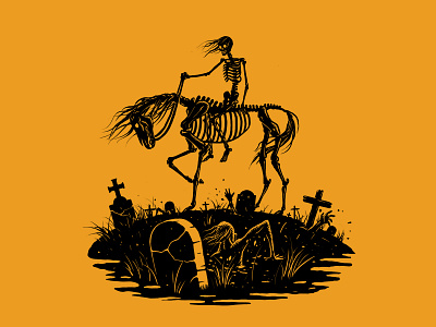 Le Cavalier d'outre-tombe 2colorsdesign artwork black cemetery design gothic illustration macabre pair print socks yellow
