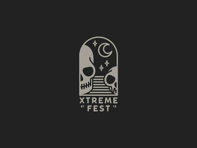 Xtreme Fest 2018 badge logo black branding communication design festival grey icon illustrator logo merchandising moon print printing simple shapes skull stars tshirt tshirt design vector