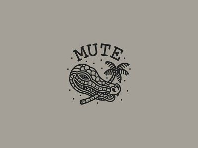 Mute Crocodeal badge design black branding crocodile design grey icon illustration illustrator lineart lines logo merch mute plam tree print tattoo tshirt design vector