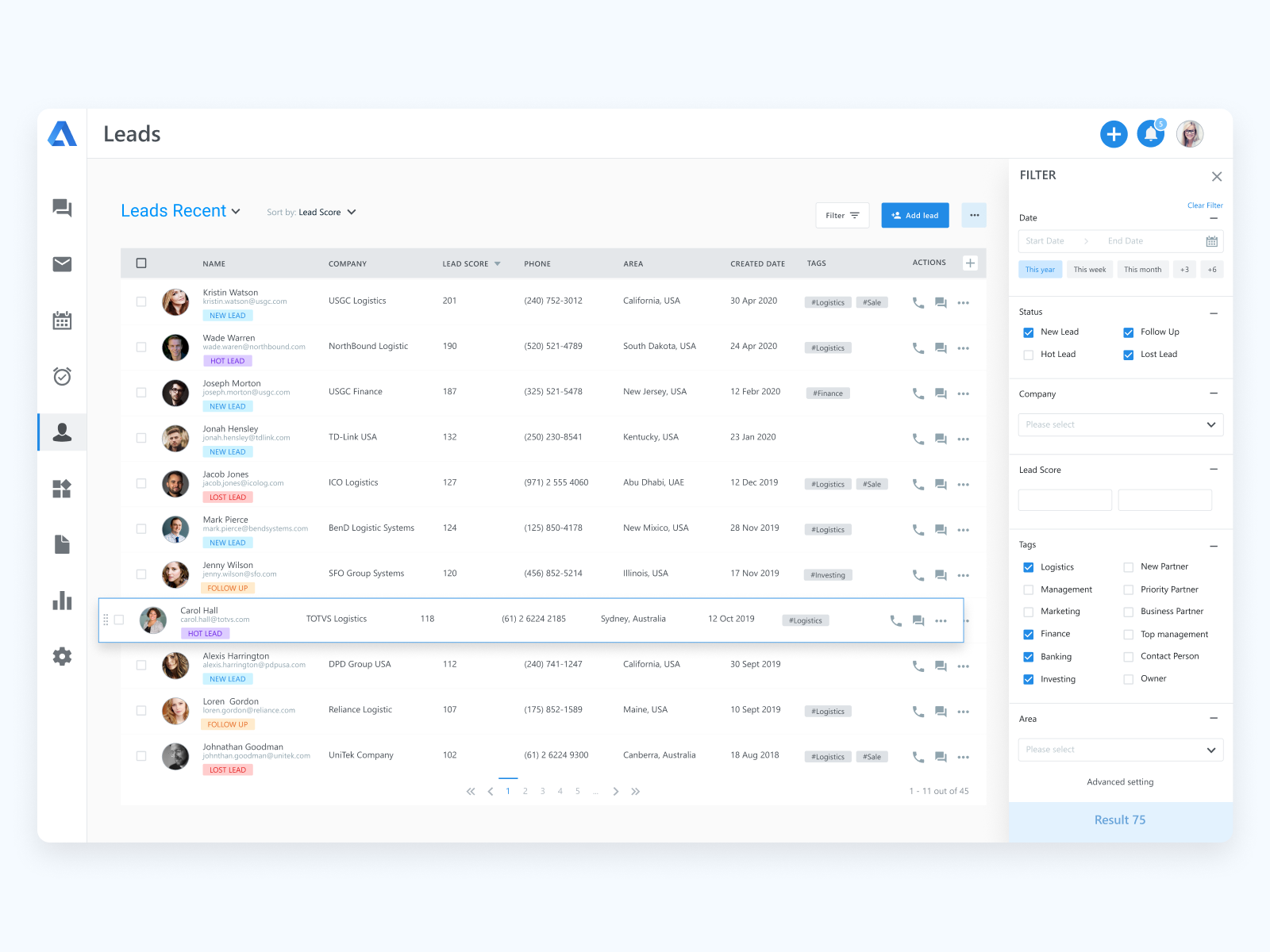 CRM (Leads Page) by DmitryBlackx on Dribbble