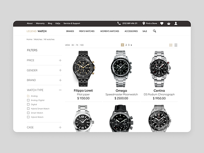 Legend Watch [Catalog Page] accessories brands certina e comerce e commerce website omega rado sale shop store ui ux watch watch design watches watchface web webdesign