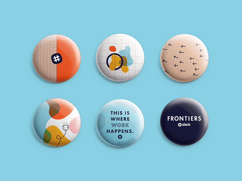 Frontiers Swag badge bag buttons conference frontiers postcards slack