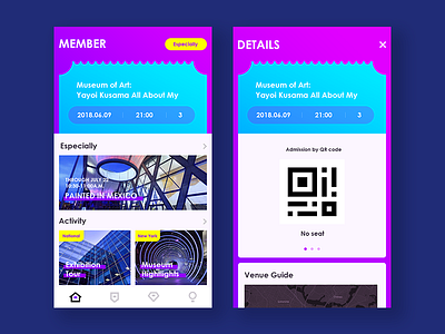 Ticketing For Exhibitions app blue design exhibitions for purple ticketing ui