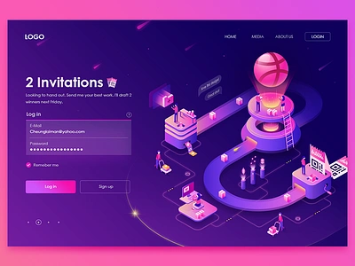 2 Dribbble Invitations 2.5d app code design dribbble illustration invitations invite pattern platform sign up system ui web