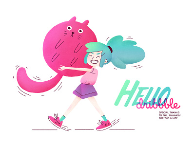 Hello Dribbble! ball cat character debut debut shot digital art first shot girl character girl gang girl illustration hello dribbble illustration photoshop