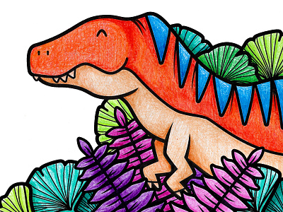 Timothy crayola crayons dino dinosaur for kids hand colored illustration illustrator leaf leaves tyrannosaurus tyrannosaurus rex vector
